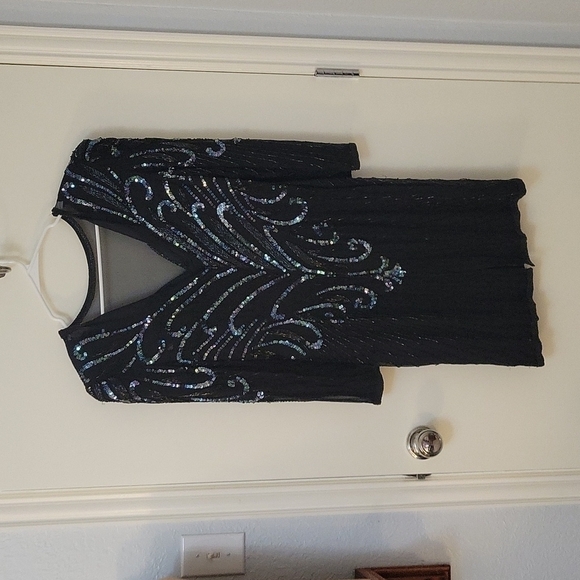 VTG AJ BARI 1980s Great Gatsby Heavily Beaded Sequin Silk Power Dress - Picture 8 of 12